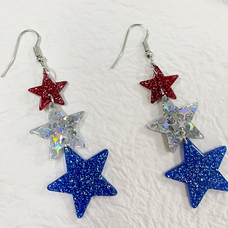art Independence Day Five-pointed Star Three-color Stitching Glitter Simple Earrings