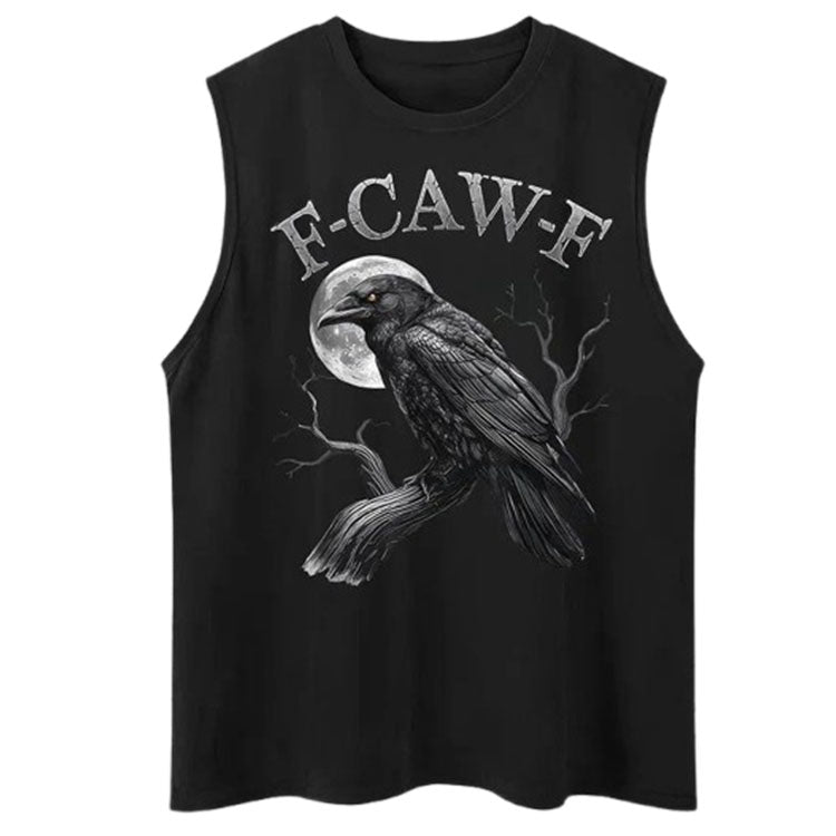 F-Caw-F Crow Print Cotton Sleeveless Tank Tops