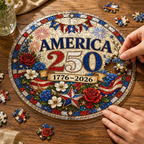 America 250th Anniversary Acrylic Puzzle Hanging Ornament – 1776–2026 Patriotic Stained Glass Style Window Decor