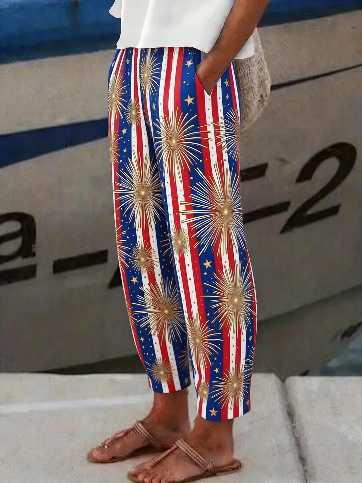 Women Striped Long Pants Vintage Spring/Fall Trousers