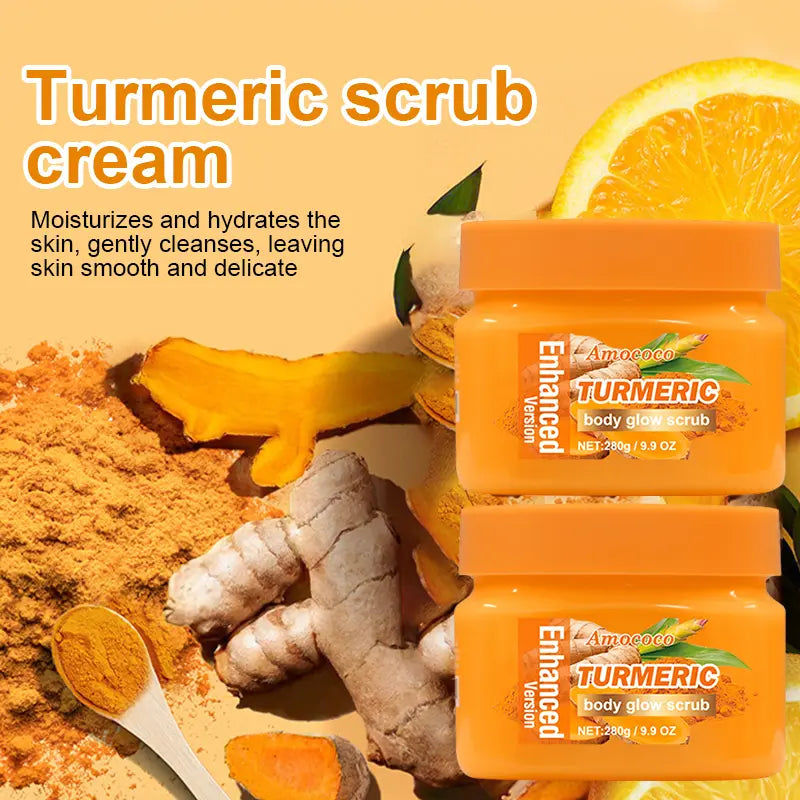 Turmeric Nourishing Scrub 280g-Infused with natural turmeric extract and moisturizing ingredients. Gently exfoliates while deeply hydrating the skin, leaving it smooth, supple, and radiant.
