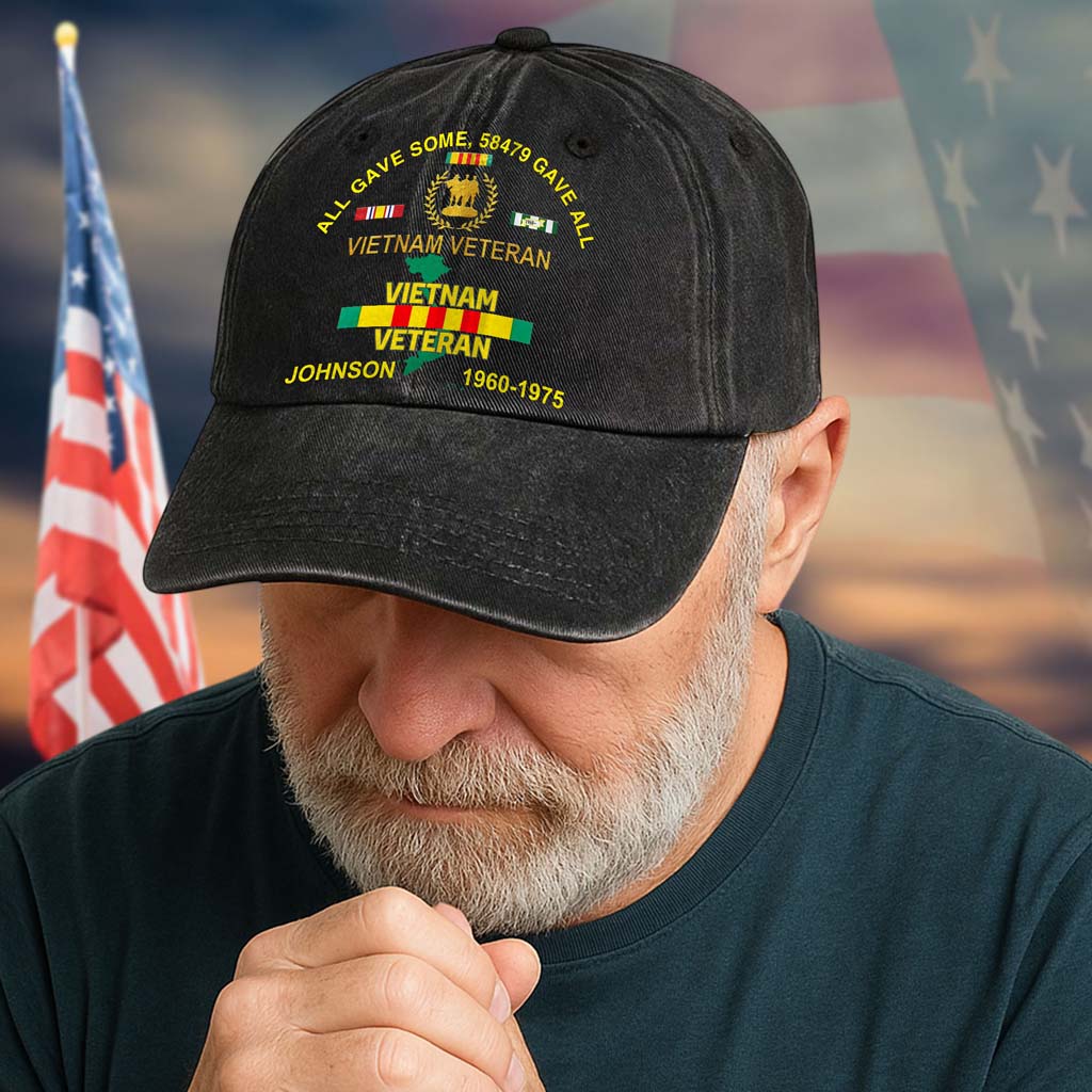 Personalized Distressed Washed Cotton Vietnam Veteran Printed Hat