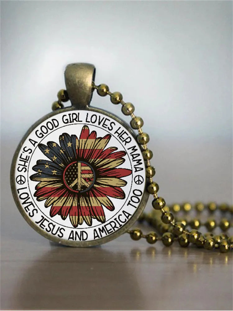 Flag Inspired Daisy Art Necklace