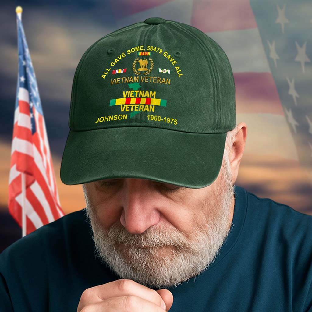 Personalized Distressed Washed Cotton Vietnam Veteran Printed Hat