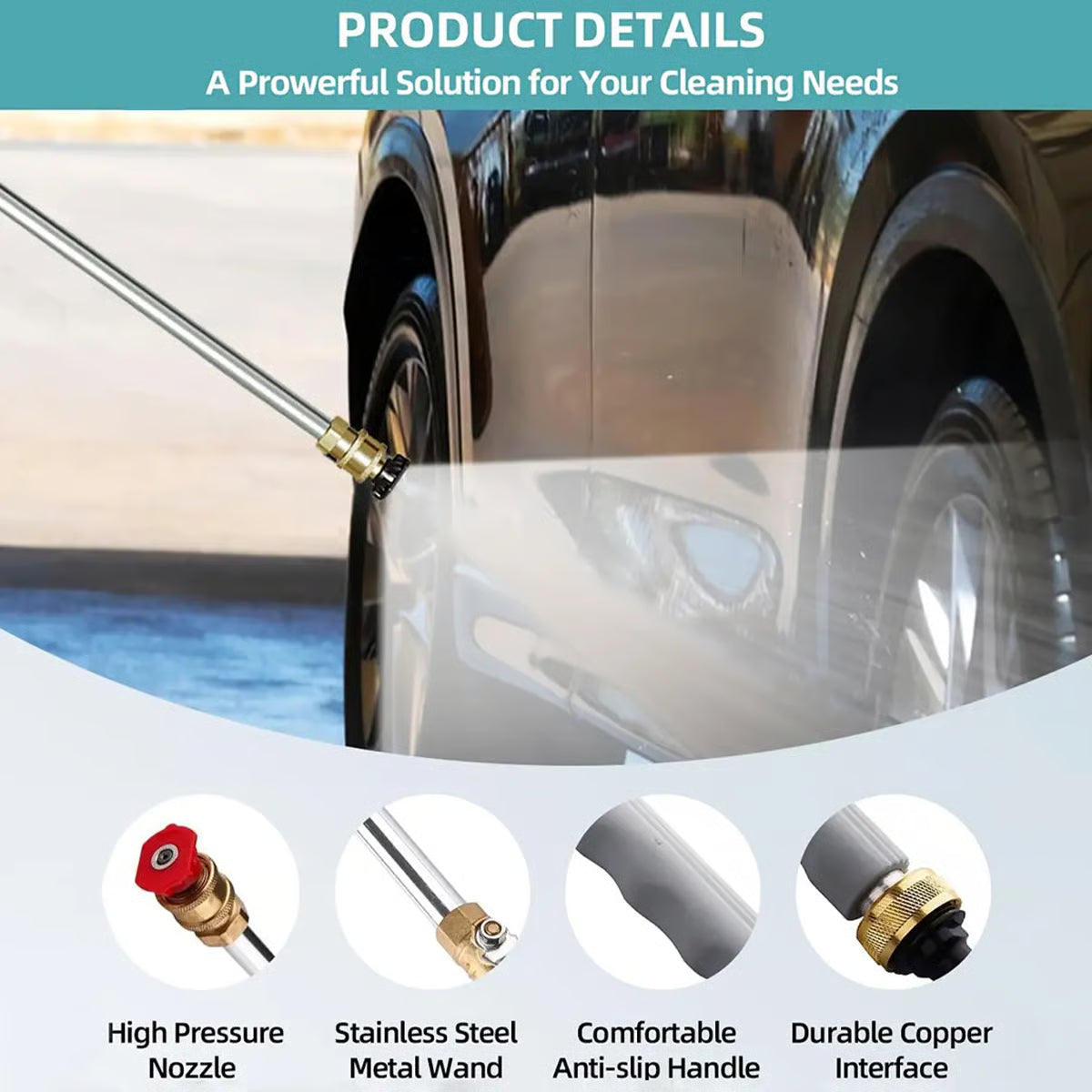 Garden Hose Nozzle High-Pressure Washer with 3 High-Pressure Nozzles