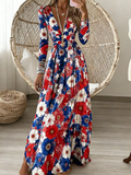 Women Geometric Spring/Fall Dress V Neck Long Sleeve A-Line Dress