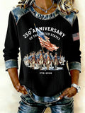 Ladies' Leisure 250Th Anniversary Celebration Splicing Color Contrasting Long Sleeve T-Shirt