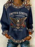 Women'S Independence Day 250Th Anniversary Printed Waffle Long Sleeve Sweatshirt