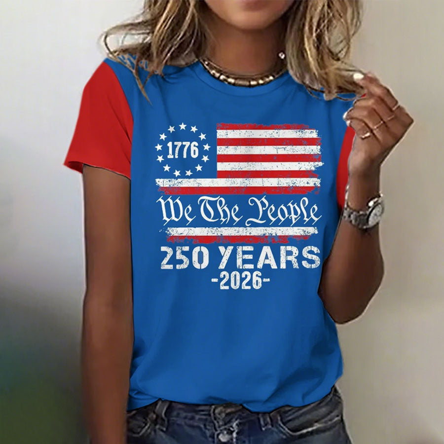 Women'S Independence Day 250Th Anniversary Printed Round Neck Short Sleeve T-Shirt
