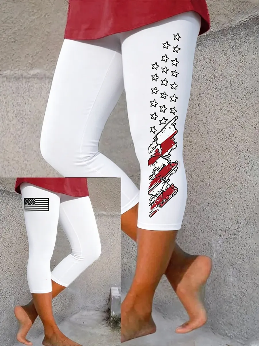 Women Star Capris Elastic Waist Pants Casual Summer Trousers