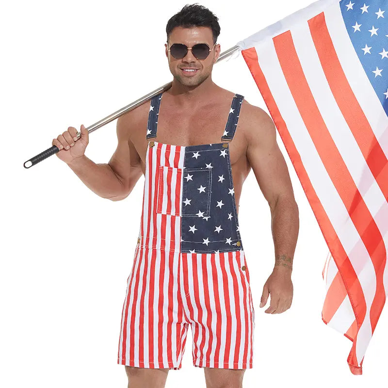 American Flag Overalls – Unisex Patriotic Denim Romper