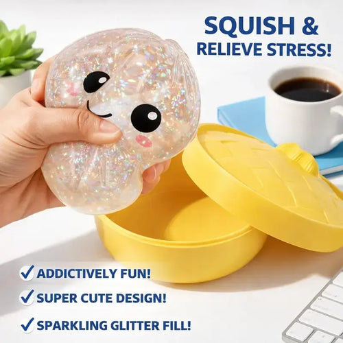 2026 New Glitter Dumpling Squishy with Steamer Box, Soft Sensory Fidget Steamed Bun Squeeze Tool for Adult Stress & Anxiety Relief,