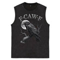 F-Caw-F Crow Print Washed Cotton Sleeveless Tank Tops