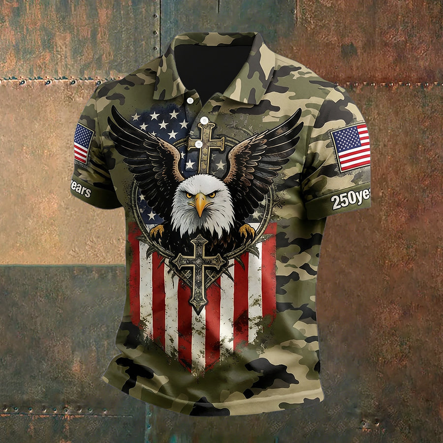 Men'S Casual American Independence Day Printed Celebration Short Sleeved Polo Shirt