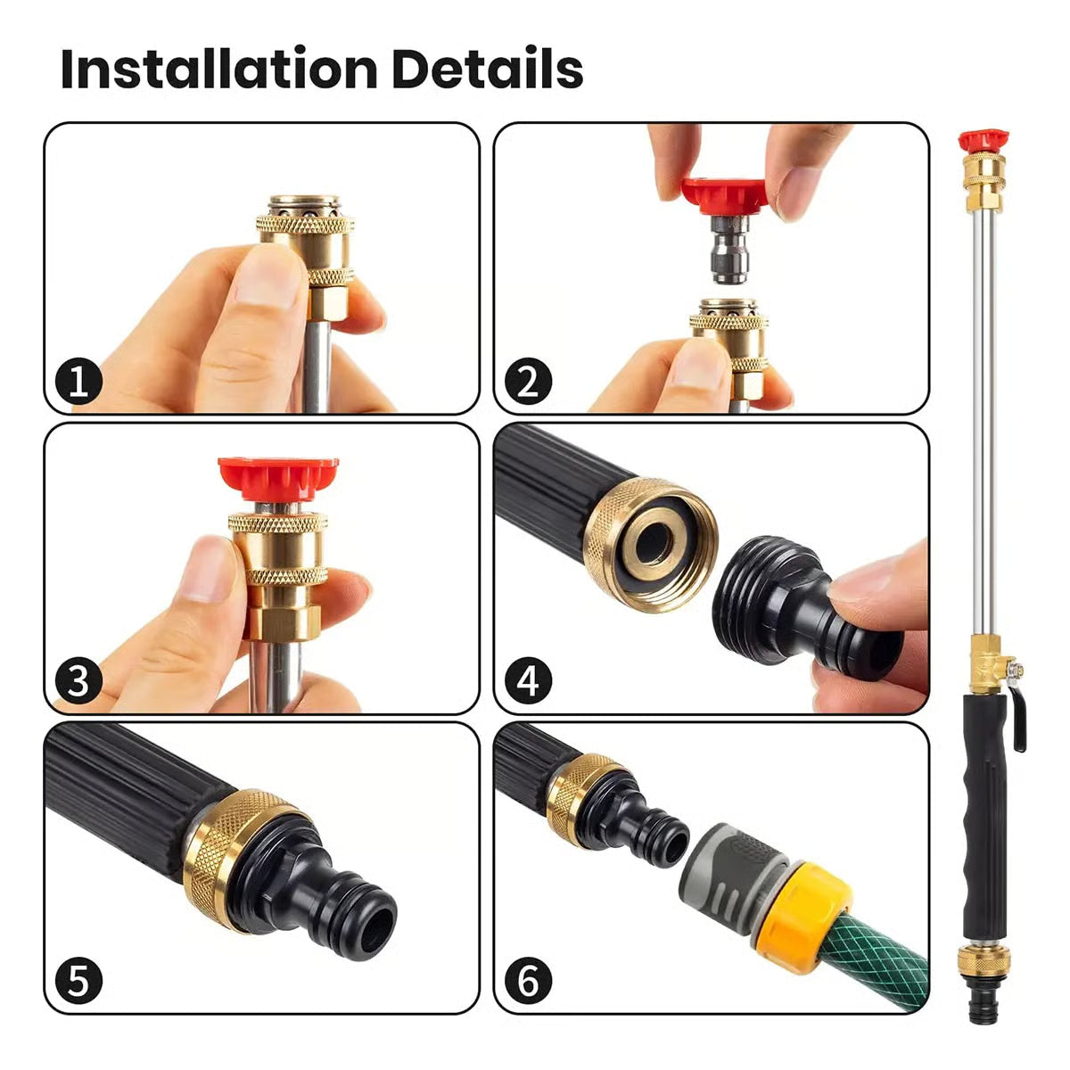 Garden Hose Nozzle High-Pressure Washer with 3 High-Pressure Nozzles