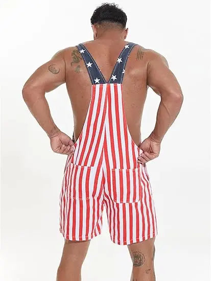 American Flag Overalls – Unisex Patriotic Denim Romper