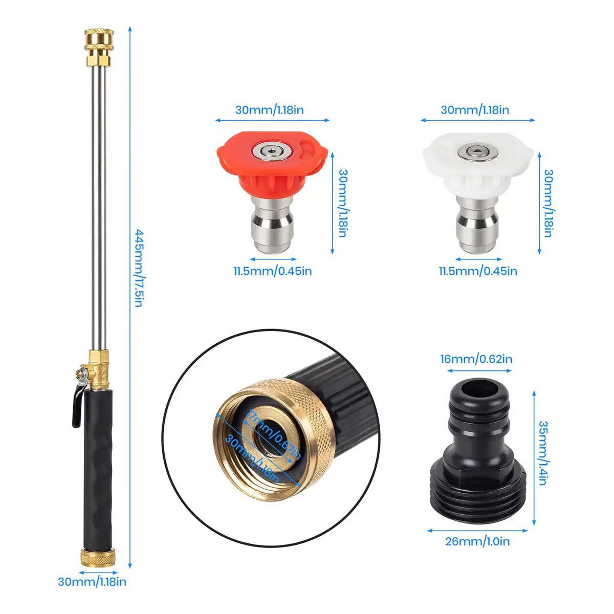 Garden Hose Nozzle High-Pressure Washer with 3 High-Pressure Nozzles