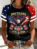 Women'S Retro American Independence Day Commemorative Printed Round Neck T-Shirt