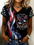 Vintage Text Letters V Neck Short Sleeve T-shirt