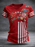 Ladies' 250Th Anniversary Commemorative Printed Round Neck Short Sleeve T-Shirt For American Independence Day