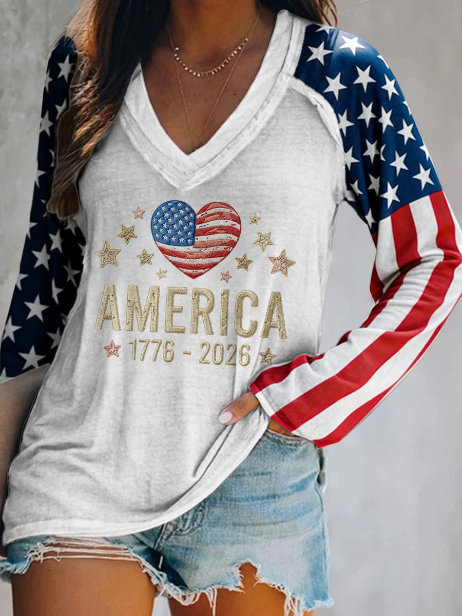 Ladies' Leisure 250Th Anniversary Celebration V-Neck Long Sleeved T-Shirt
