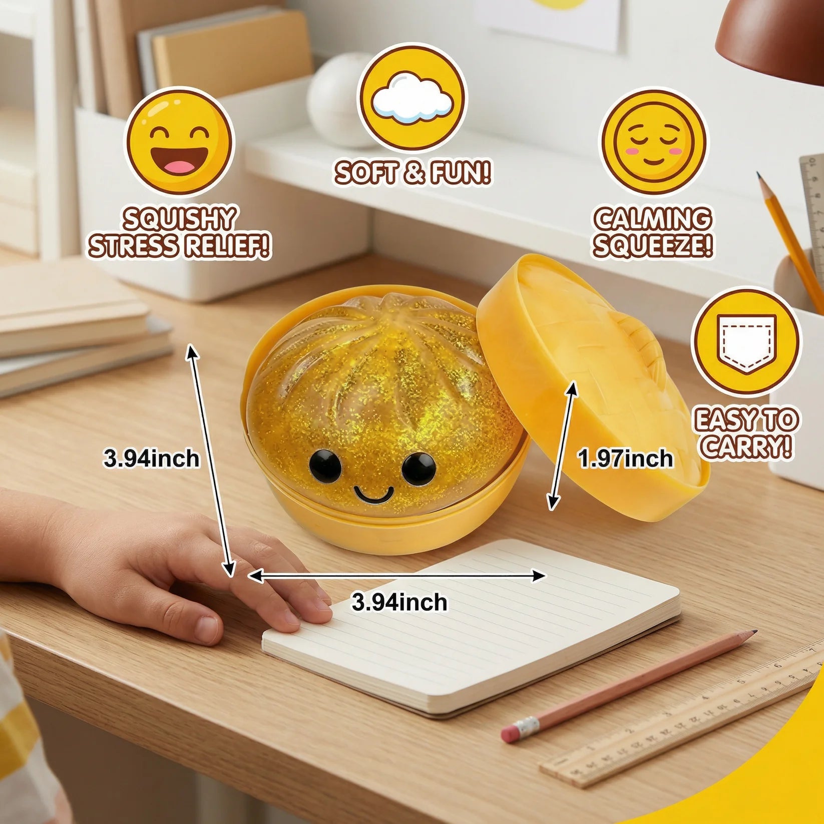 2026 New Glitter Dumpling Squishy with Steamer Box, Soft Sensory Fidget Steamed Bun Squeeze Tool for Adult Stress & Anxiety Relief,