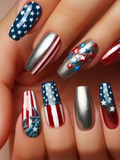 Red, White And Blue Star-shaped Pattern False Nails