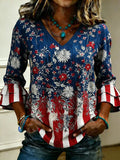 Women'S Cotton And Hemp American Independence Day 250Th Anniversary Printed Casual Top