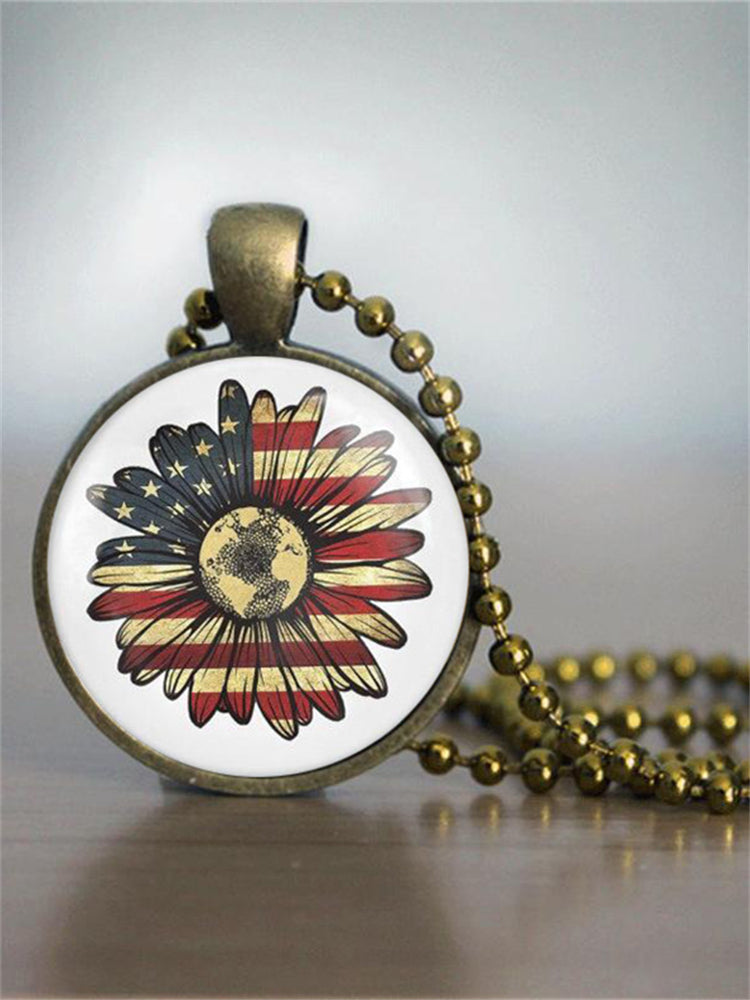 Flag Inspired Daisy Art Necklace