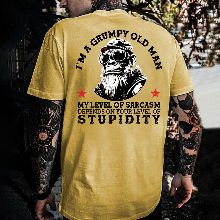 I'm A Grumpy Old Man My Level Of Sarcasm Depends On Your Level Of Stupidity Monkey T-shirt