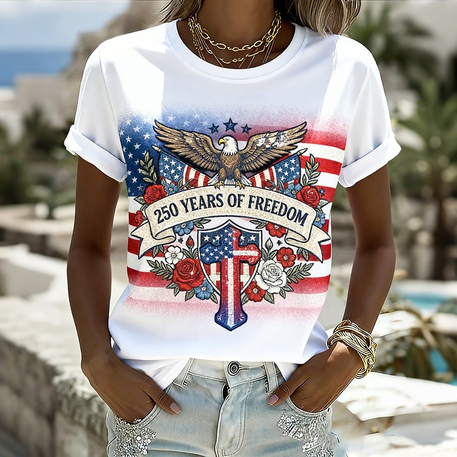 Women's Casual And Free Eagle Print T-Shirt