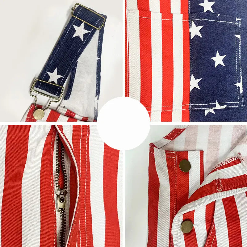 American Flag Overalls – Unisex Patriotic Denim Romper