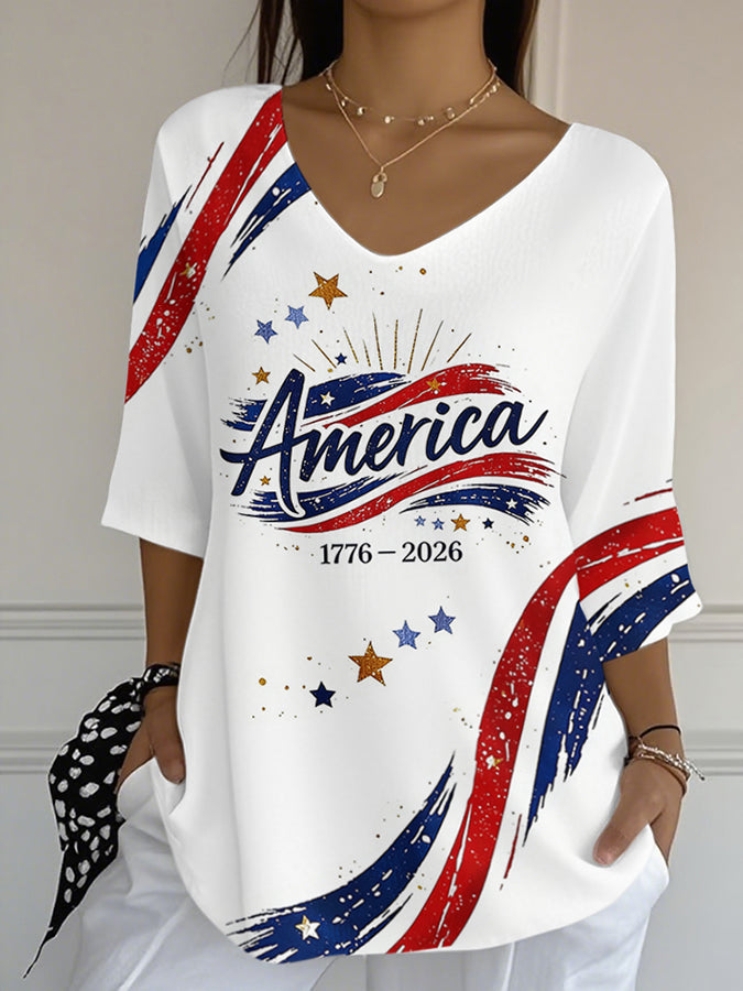 Women'S Independence Day 250Th Anniversary Printed Short Sleeves