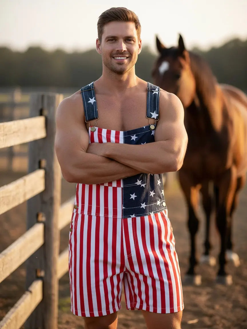 American Flag Overalls – Unisex Patriotic Denim Romper