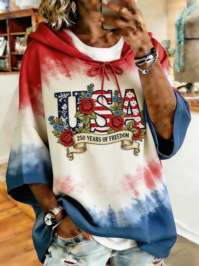 Women's Tie Dye USA Embroidered 250th Anniversary Hoodie