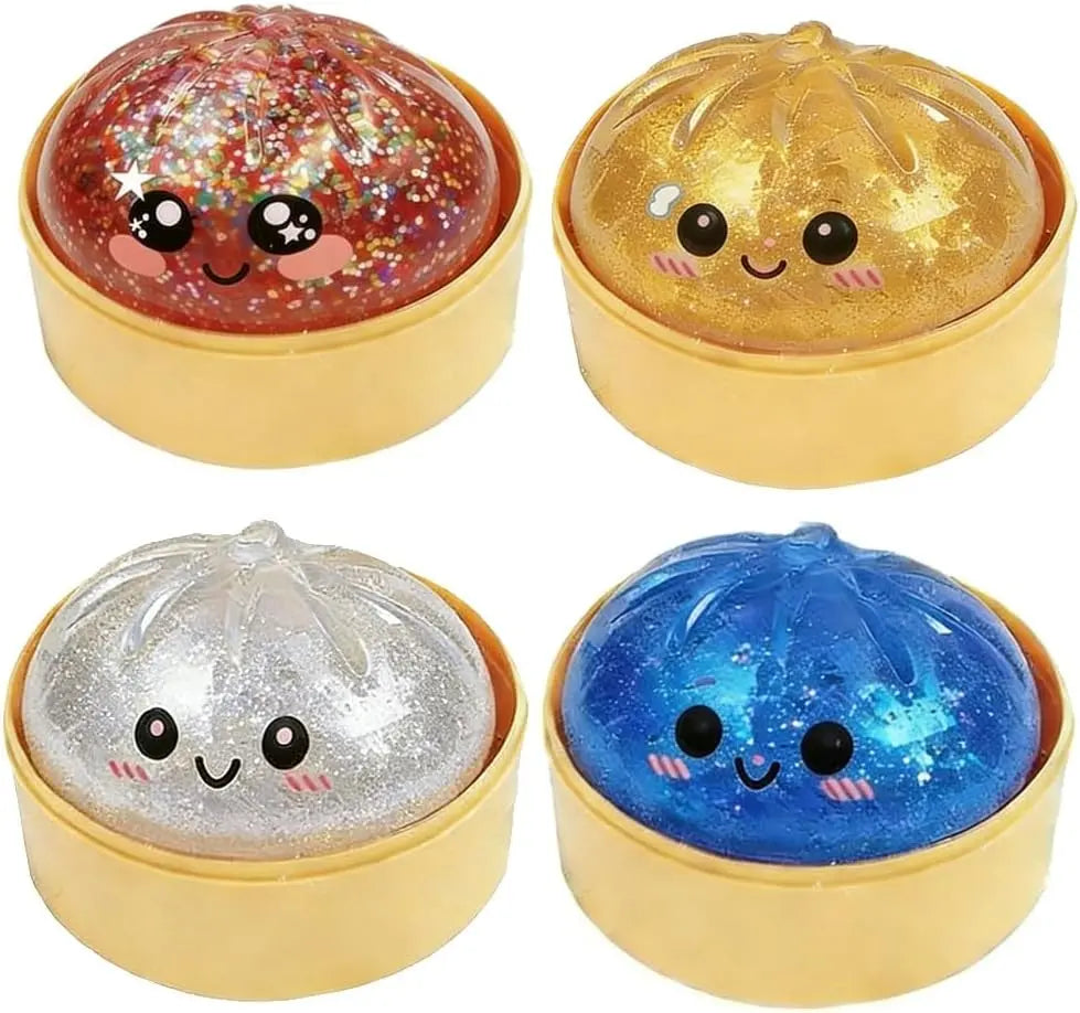 2026 New Glitter Dumpling Squishy with Steamer Box, Soft Sensory Fidget Steamed Bun Squeeze Tool for Adult Stress & Anxiety Relief,