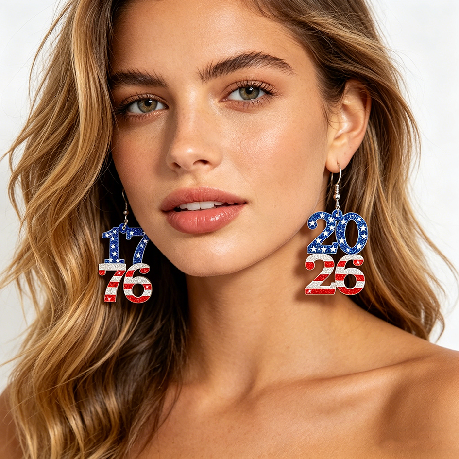 American Flag Elements Independence Day Festival Earrings