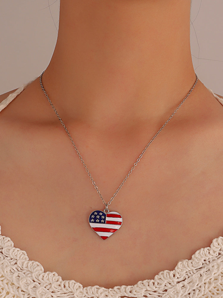 American Independence Day Heart Flag Necklace