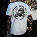 Beer Goes In Wisdom Comes Out Printed Men's T-shirt