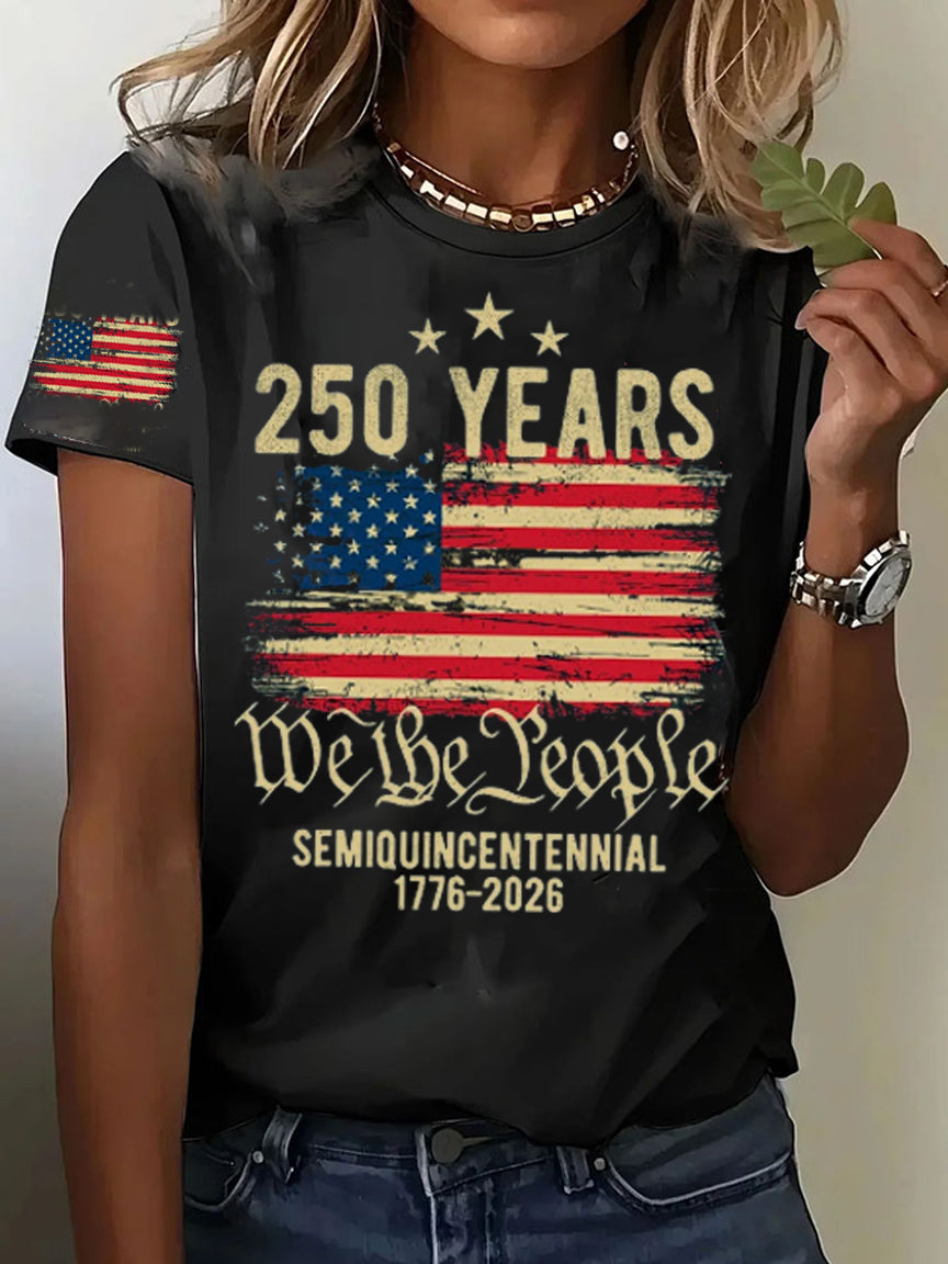 Women'S Retro American Independence Day 250Th Anniversary Printed Short Sleeved T-Shirt