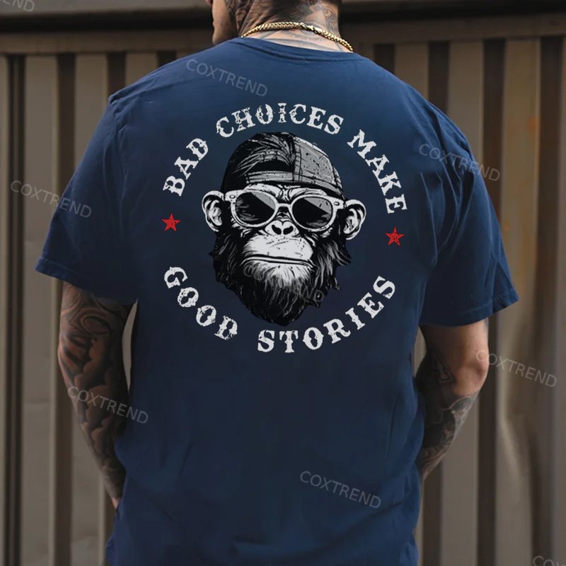 BAD CHOICES MAKE GOOD STORIES Black Print T-Shirt