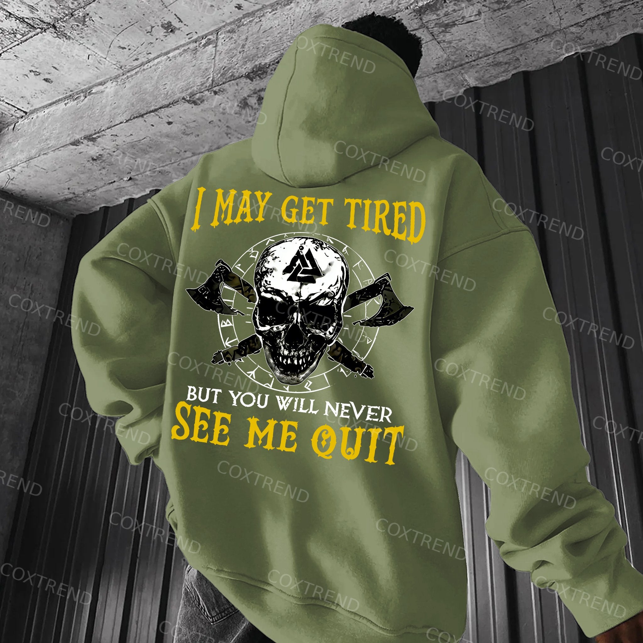 I May Get Tired But You Will Never See Me Quit Skull Printed Men's Hoodie
