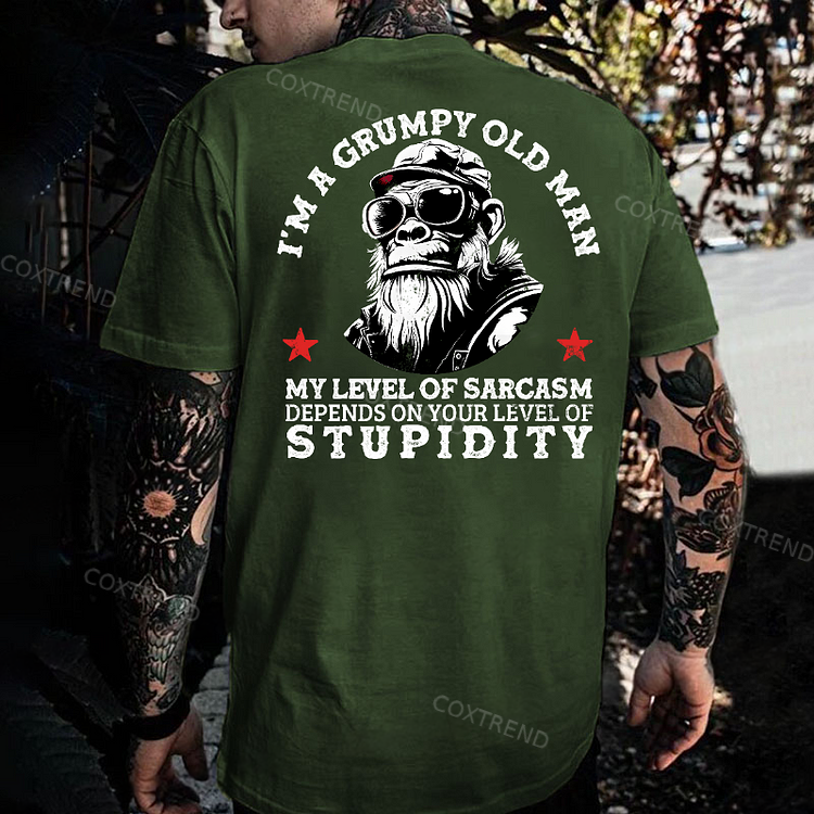 I'm A Grumpy Old Man My Level Of Sarcasm Depends On Your Level Of Stupidity Monkey T-shirt