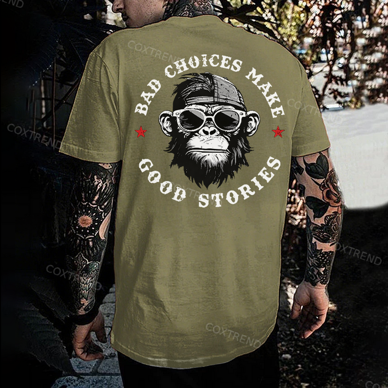 BAD CHOICES MAKE GOOD STORIES Black Print T-Shirt