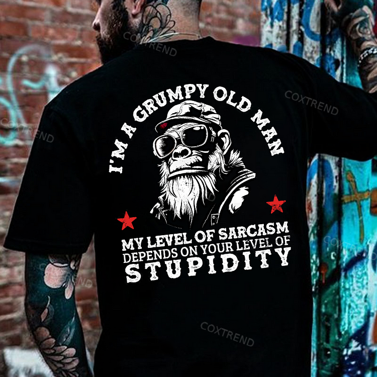 I'm A Grumpy Old Man My Level Of Sarcasm Depends On Your Level Of Stupidity Monkey T-shirt