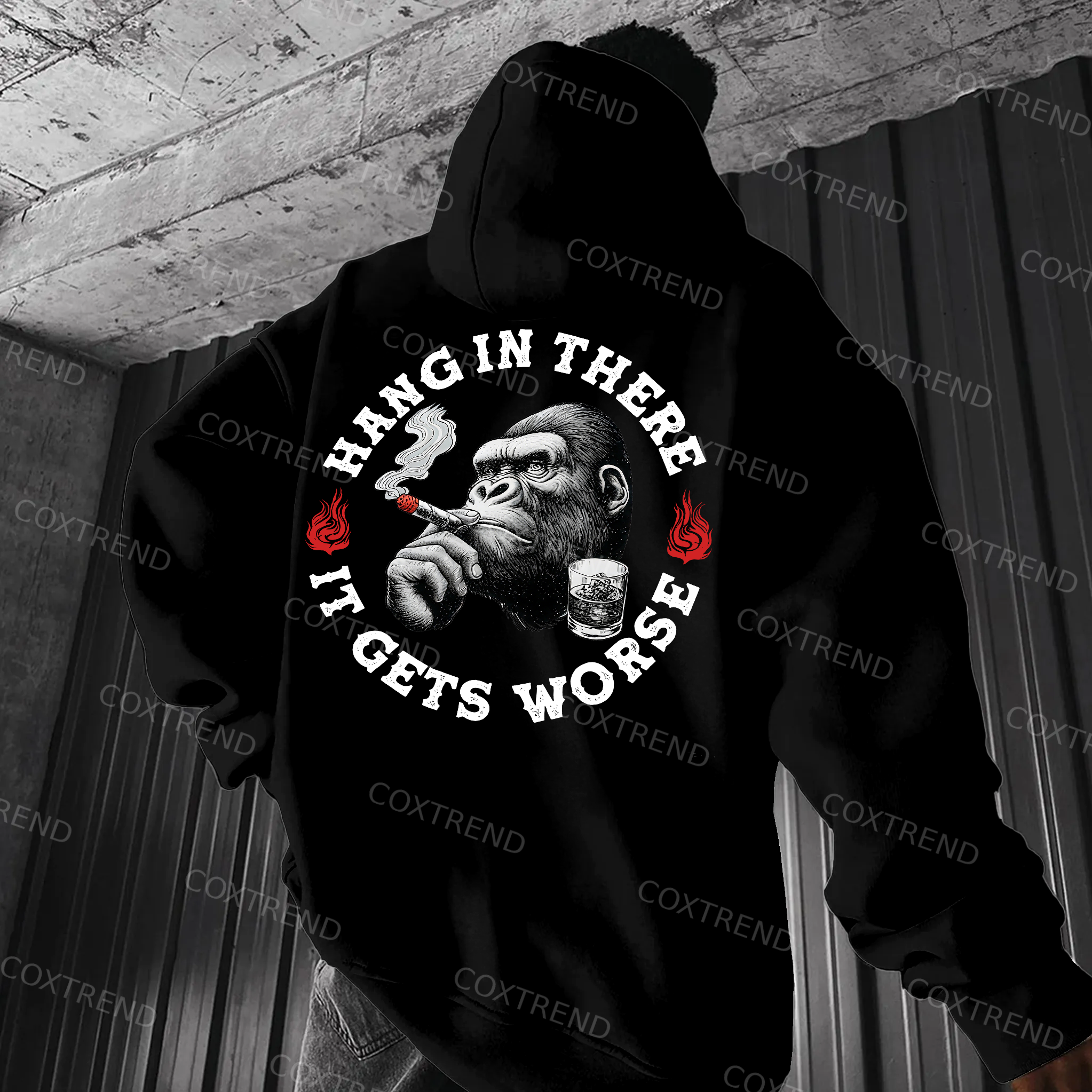 Hang In There It Gets Worse Printed Men's Hoodie