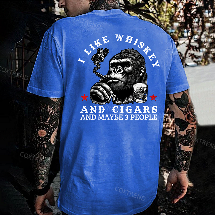 I Like Whiskey And Cigars And Maybe 3 People Printed Men's T-shirt