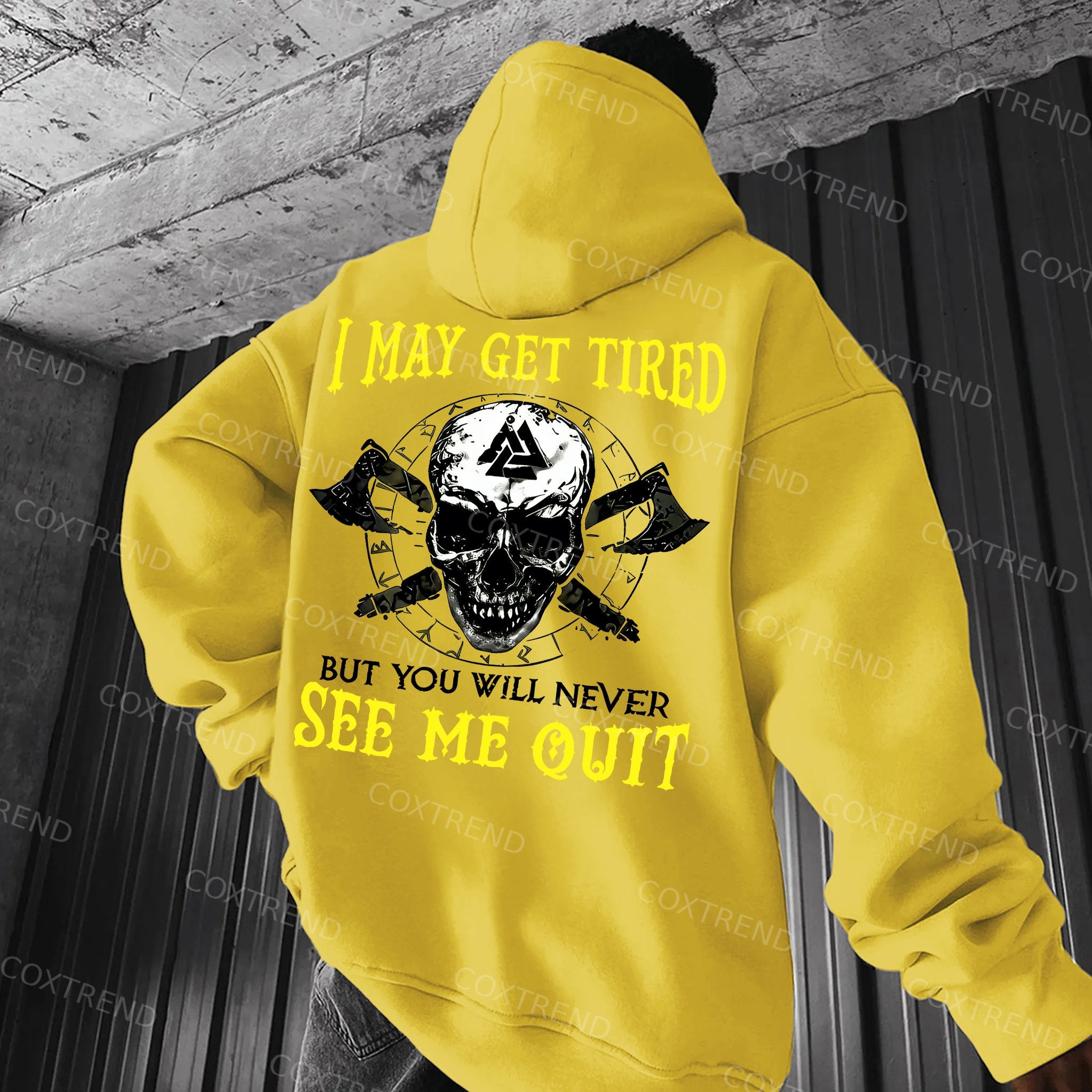 I May Get Tired But You Will Never See Me Quit Skull Printed Men's Hoodie