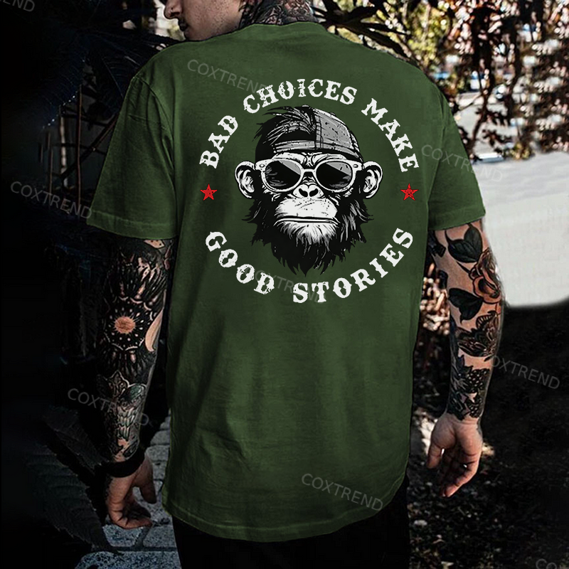 BAD CHOICES MAKE GOOD STORIES Black Print T-Shirt