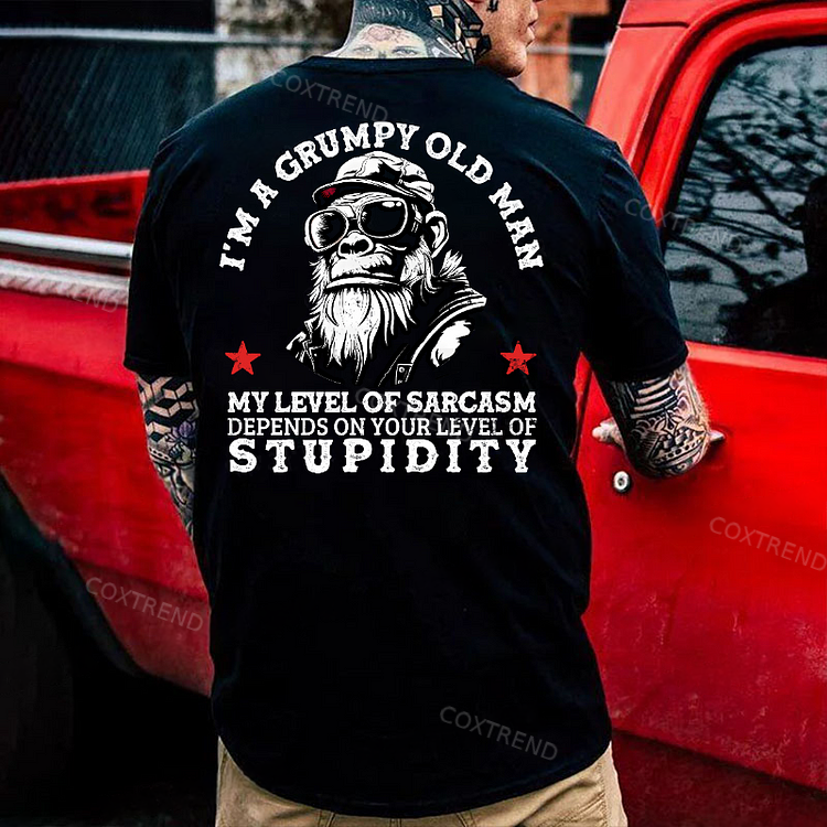 I'm A Grumpy Old Man My Level Of Sarcasm Depends On Your Level Of Stupidity Monkey T-shirt